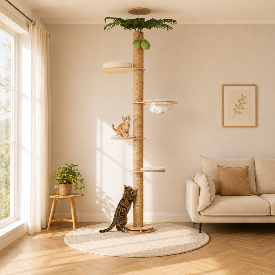 Katzenbaum für kleine Wohnungen - kompakter SEKKO CLAW Kratzbaum im Wohnzimmer