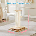 Size diagram of a cream sisal cat scratching tower on a wood base with track balls, pink labels reading 46 cm high