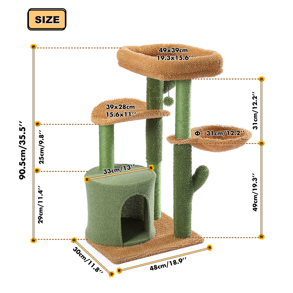 Cactus Cat Tree 97.5cm - Compact Desert-Themed Play Tower