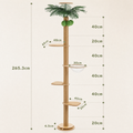 Dimension diagram of the floor-to-ceiling palm cat tree with capsule bowl and wood platforms